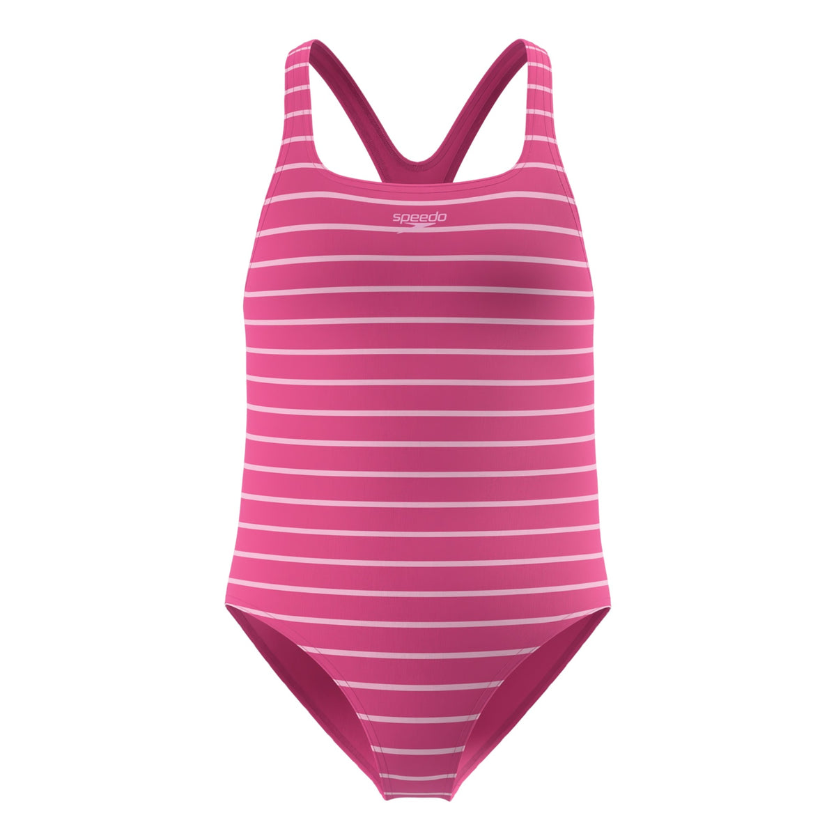Pink - Front - Speedo Girls Medalist Striped One Piece Swimsuit