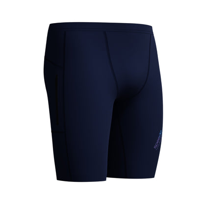 Navy - Side - Speedo Mens Boom Solid Endurance+ Swimming Trunks