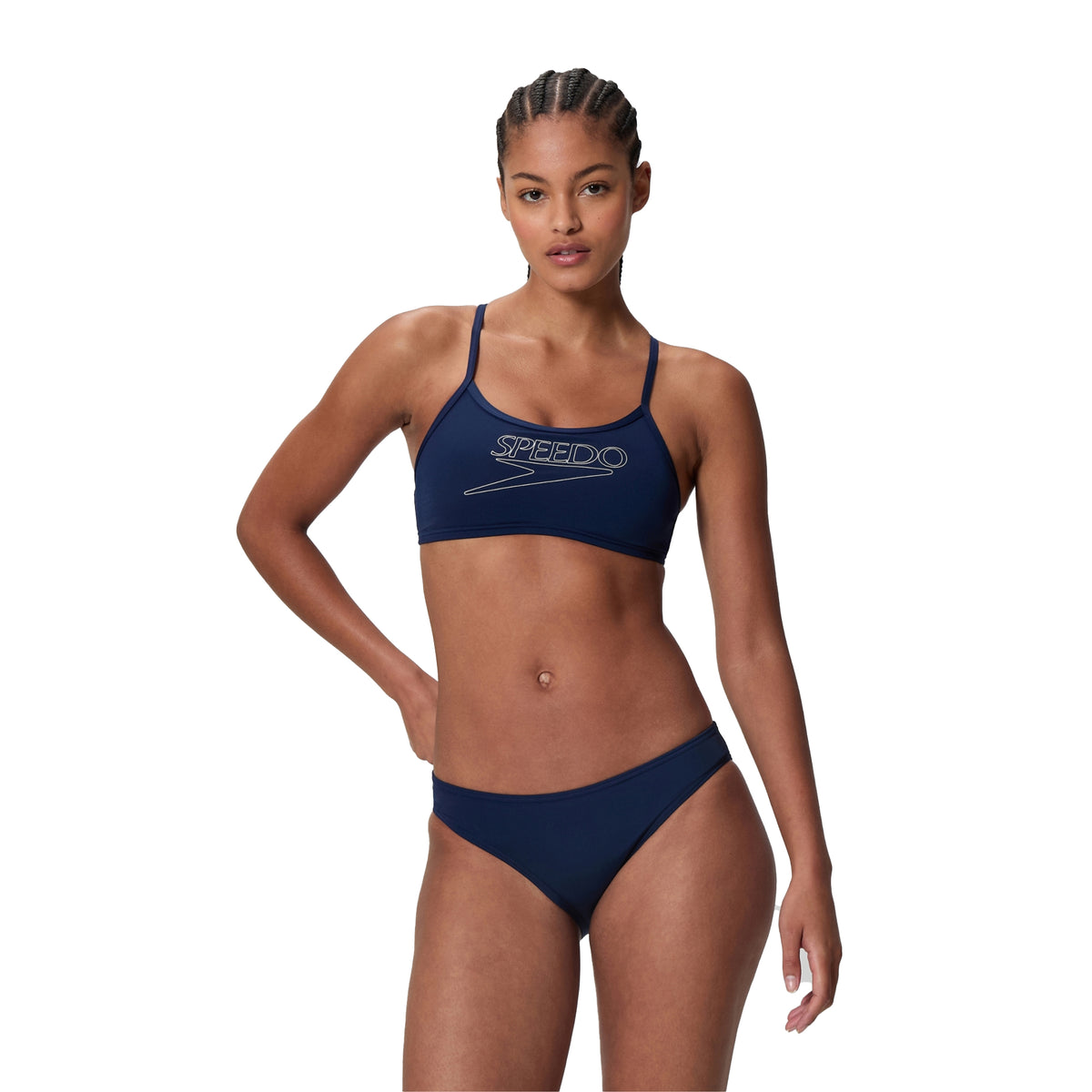 Navy - Lifestyle - Speedo Womens-Ladies Logo Endurance+ Thin Strap Two-Piece Swimsuit
