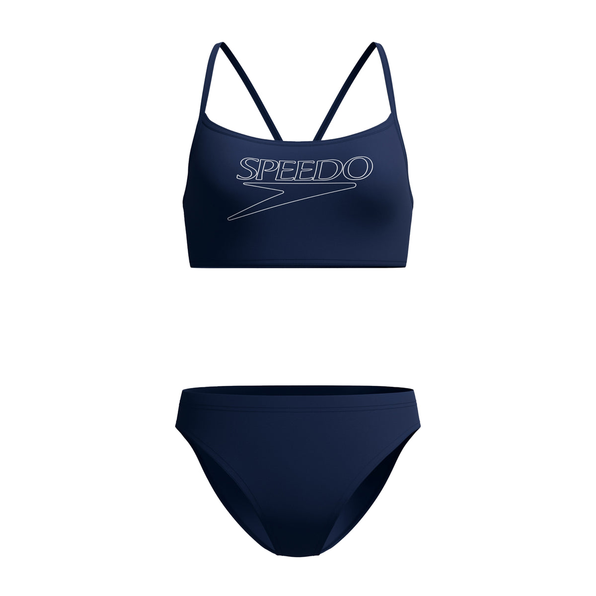 Navy - Front - Speedo Womens-Ladies Logo Endurance+ Thin Strap Two-Piece Swimsuit