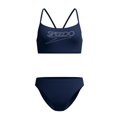 Navy - Front - Speedo Womens-Ladies Logo Endurance+ Thin Strap Two-Piece Swimsuit