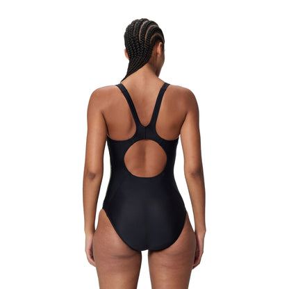 Black-Light Green - Side - Speedo Womens-Ladies Placement Medalist Printed One Piece Swimsuit