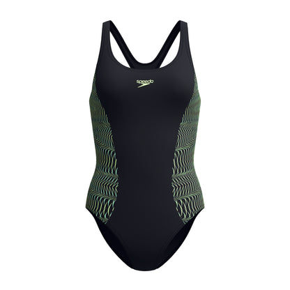 Black-Light Green - Front - Speedo Womens-Ladies Placement Medalist Printed One Piece Swimsuit