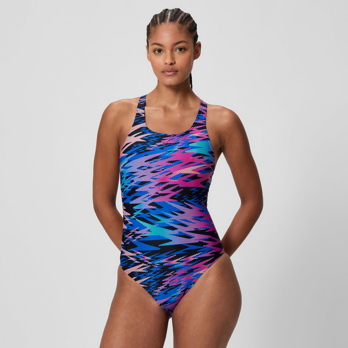 Black - Side - Speedo Womens-Ladies Hyperboom Medalist Repeat Logo One Piece Swimsuit