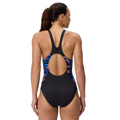 Black - Pack Shot - Speedo Womens-Ladies Hyperboom Splice Muscleback One Piece Swimsuit