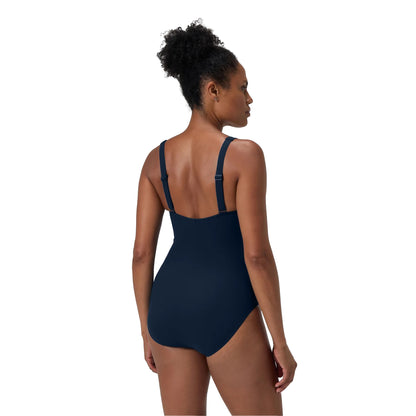 Navy - Pack Shot - Speedo Womens-Ladies Lunaelustre Printed Shaping One Piece Swimsuit