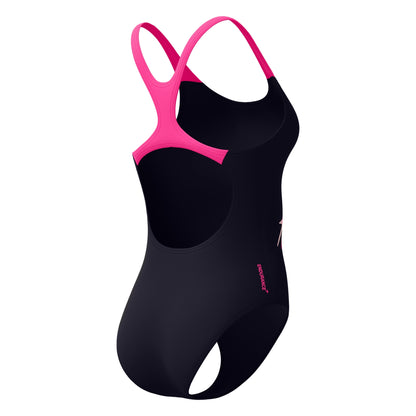 Black - Back - Speedo Womens-Ladies Medley Medalist Logo One Piece Swimsuit