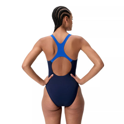 Navy - Back - Speedo Womens-Ladies Medley Medalist Logo One Piece Swimsuit