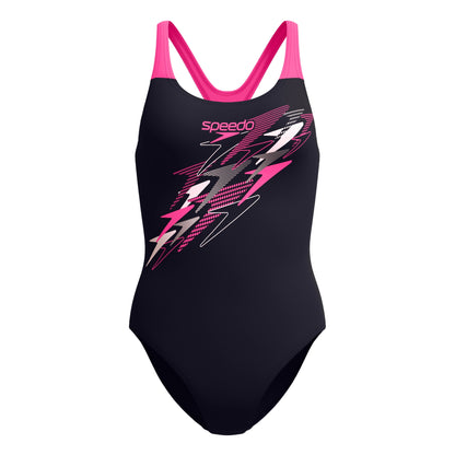 Black - Front - Speedo Womens-Ladies Medley Medalist Logo One Piece Swimsuit
