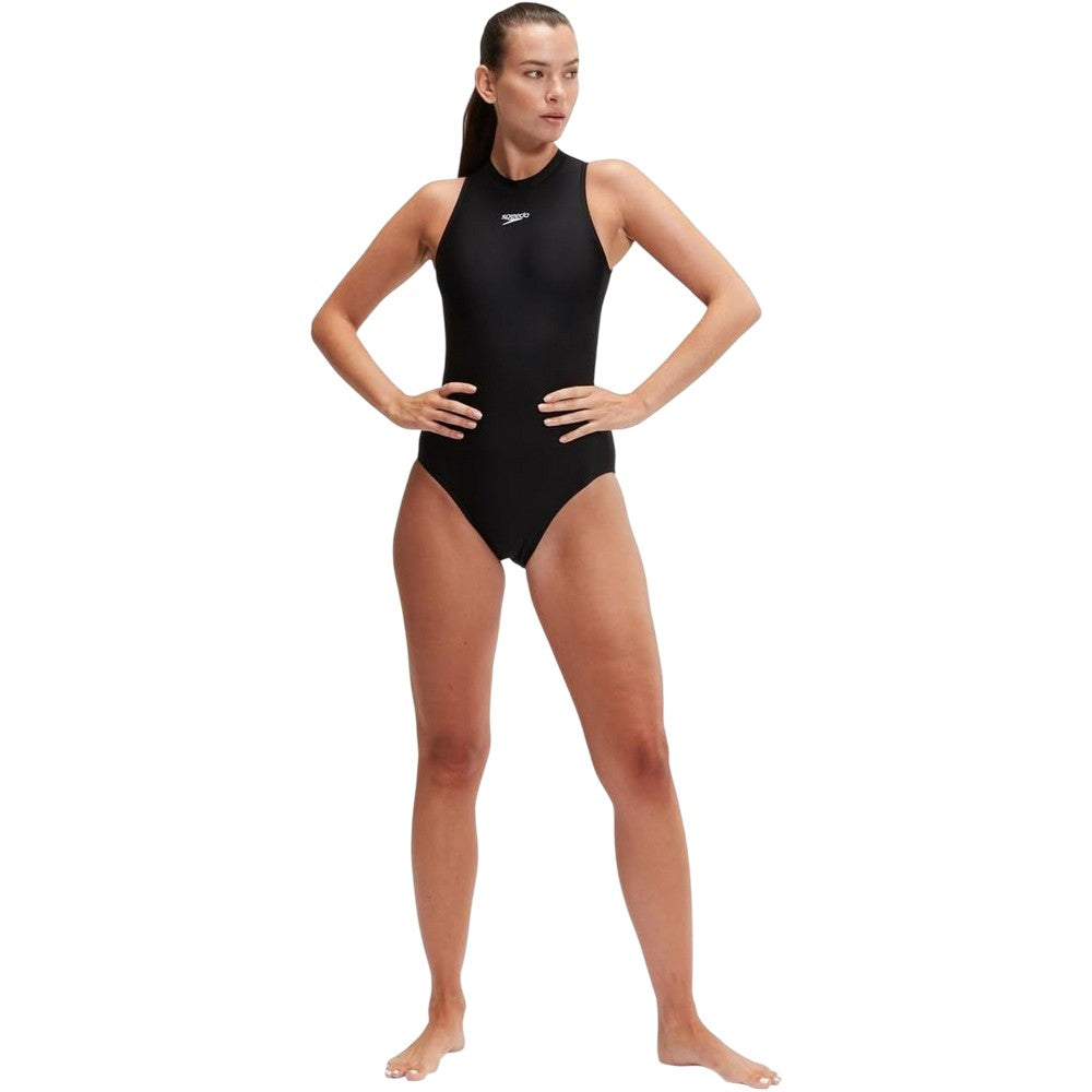 Black - Close up - Speedo Womens-Ladies Hydrasuit One Piece Swimsuit