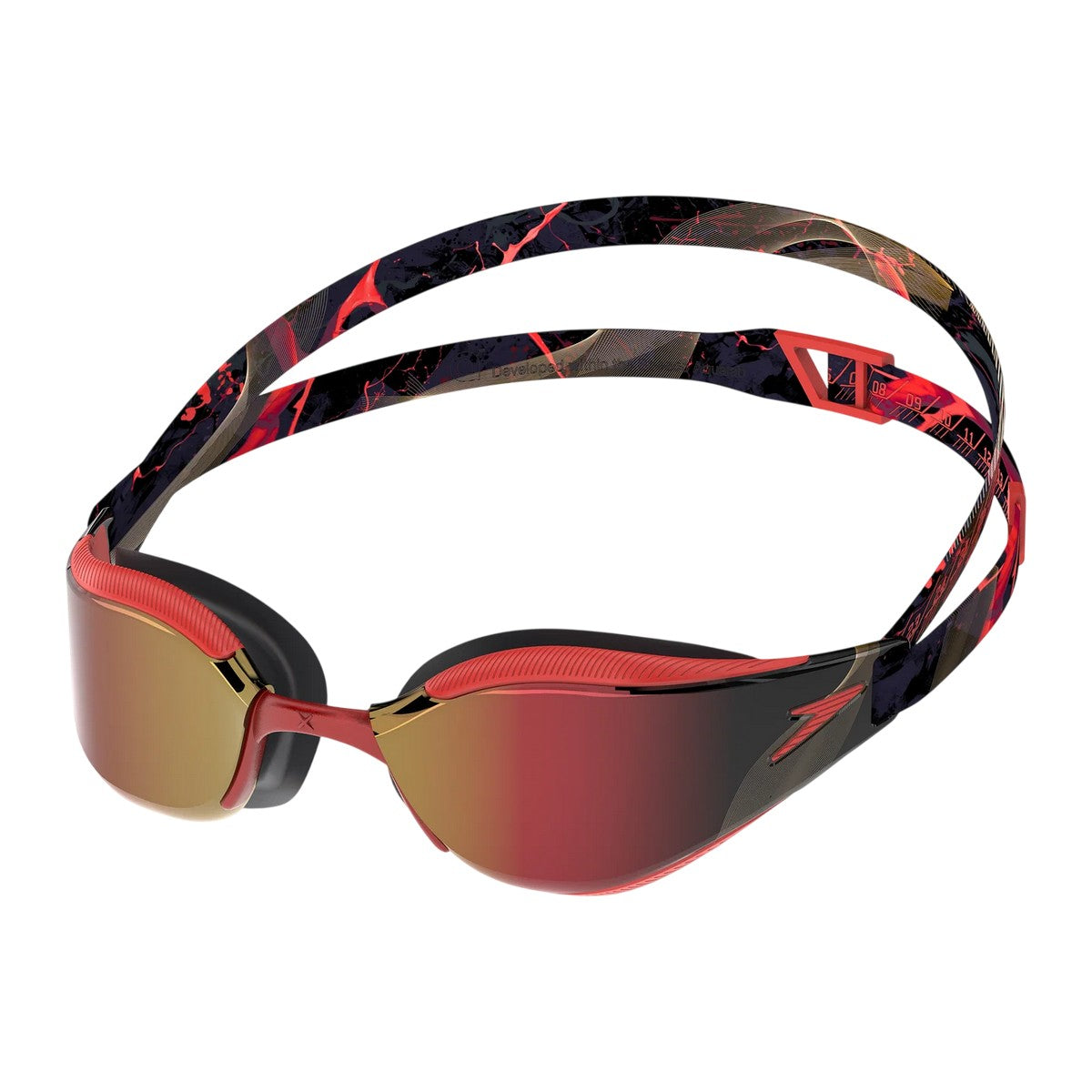 Black-Red - Pack Shot - Speedo Unisex Adult Fastskin Hyper Elite Mirrored Swimming Goggles