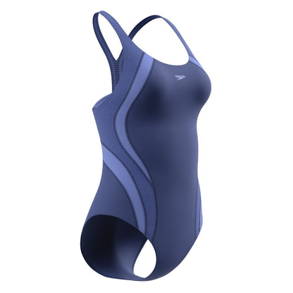 Blue - Lifestyle - Speedo Womens-Ladies Quantum Splice Ribbed One Piece Swimsuit