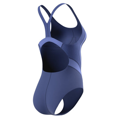 Blue - Pack Shot - Speedo Womens-Ladies Quantum Splice Ribbed One Piece Swimsuit
