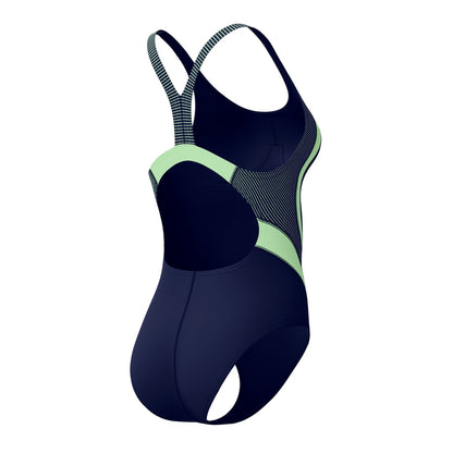 Navy - Side - Speedo Womens-Ladies Quantum Splice Ribbed One Piece Swimsuit