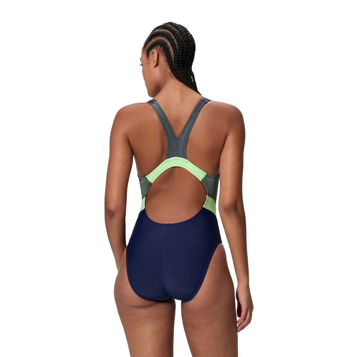 Navy - Close up - Speedo Womens-Ladies Quantum Splice Ribbed One Piece Swimsuit