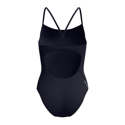 Black - Back - Speedo Womens-Ladies Logo Endurance+ Thin Strap One Piece Swimsuit