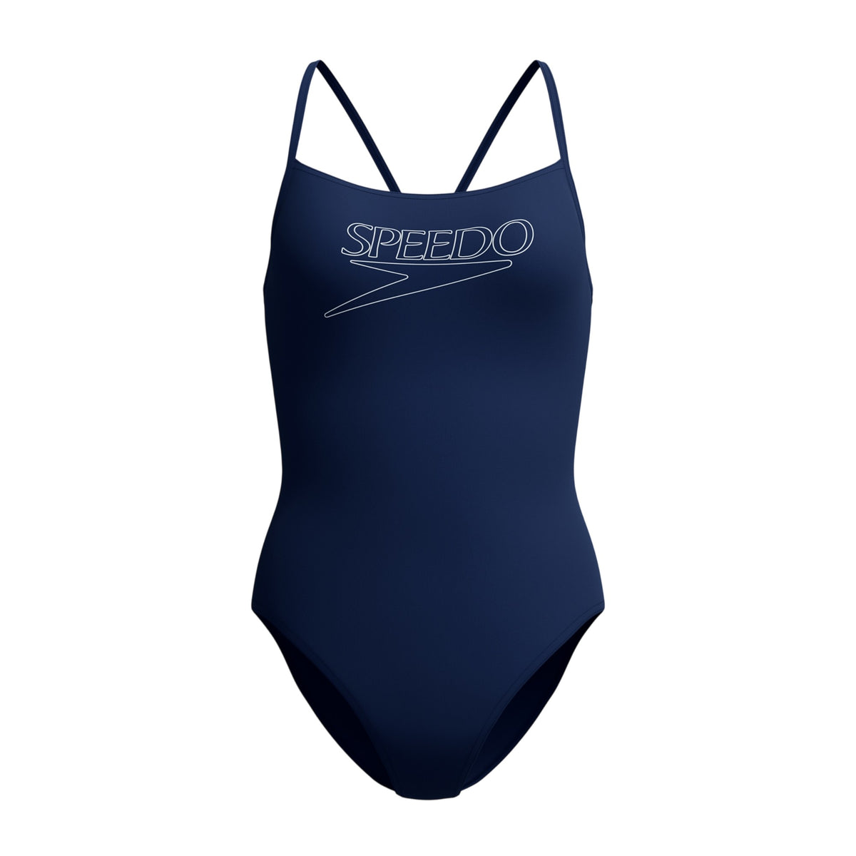 Navy - Front - Speedo Womens-Ladies Logo Endurance+ Thin Strap One Piece Swimsuit