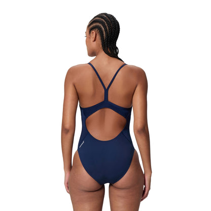 Navy - Pack Shot - Speedo Womens-Ladies Logo Endurance+ Thin Strap One Piece Swimsuit