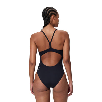 Black - Pack Shot - Speedo Womens-Ladies Logo Endurance+ Thin Strap One Piece Swimsuit