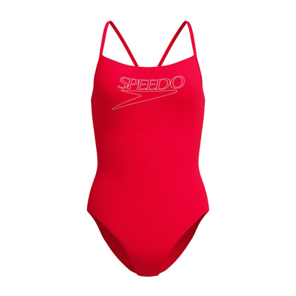 Red - Front - Speedo Womens-Ladies Logo Endurance+ Thin Strap One Piece Swimsuit