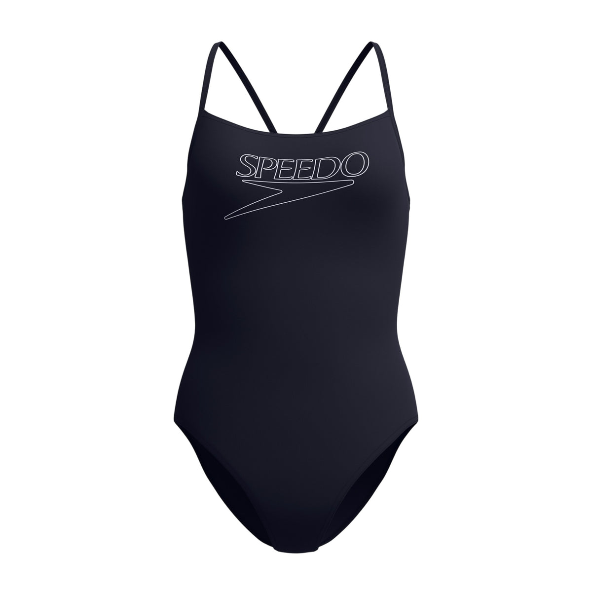 Black - Front - Speedo Womens-Ladies Logo Endurance+ Thin Strap One Piece Swimsuit