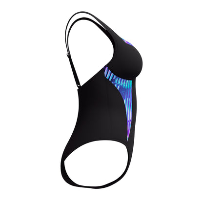 Blue - Side - Speedo Womens-Ladies Lunaelustre Printed Shaping One Piece Swimsuit