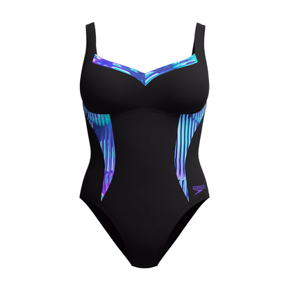 Blue - Front - Speedo Womens-Ladies Lunaelustre Printed Shaping One Piece Swimsuit