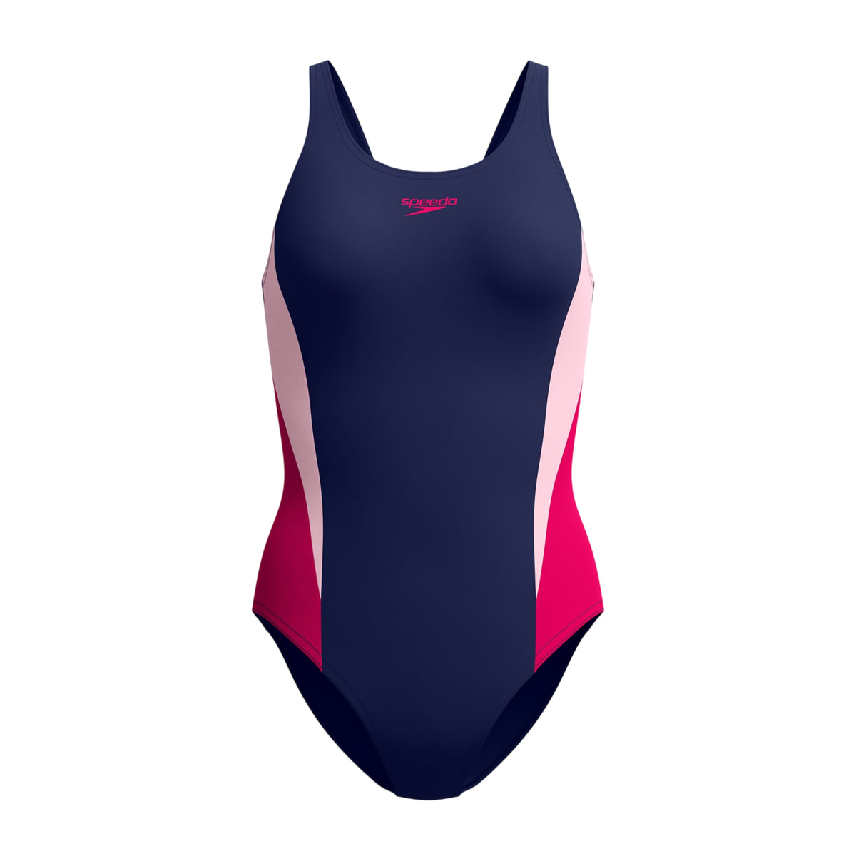 Navy-Pink - Front - Speedo Womens-Ladies Splice 2.0 Colour Block One Piece Swimsuit