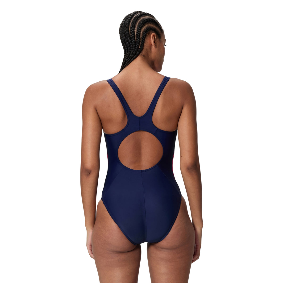 Navy-Pink - Lifestyle - Speedo Womens-Ladies Splice 2.0 Colour Block One Piece Swimsuit