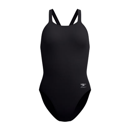 Black - Front - Speedo Womens-Ladies Solid Leaderback One Piece Swimsuit
