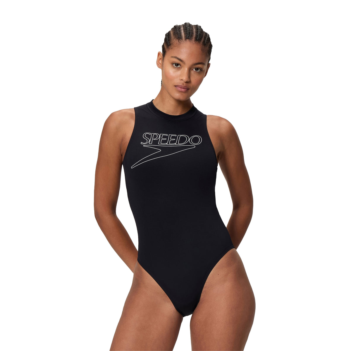 Black - Side - Speedo Womens-Ladies Hydrasuit Logo Endurance+ One Piece Swimsuit
