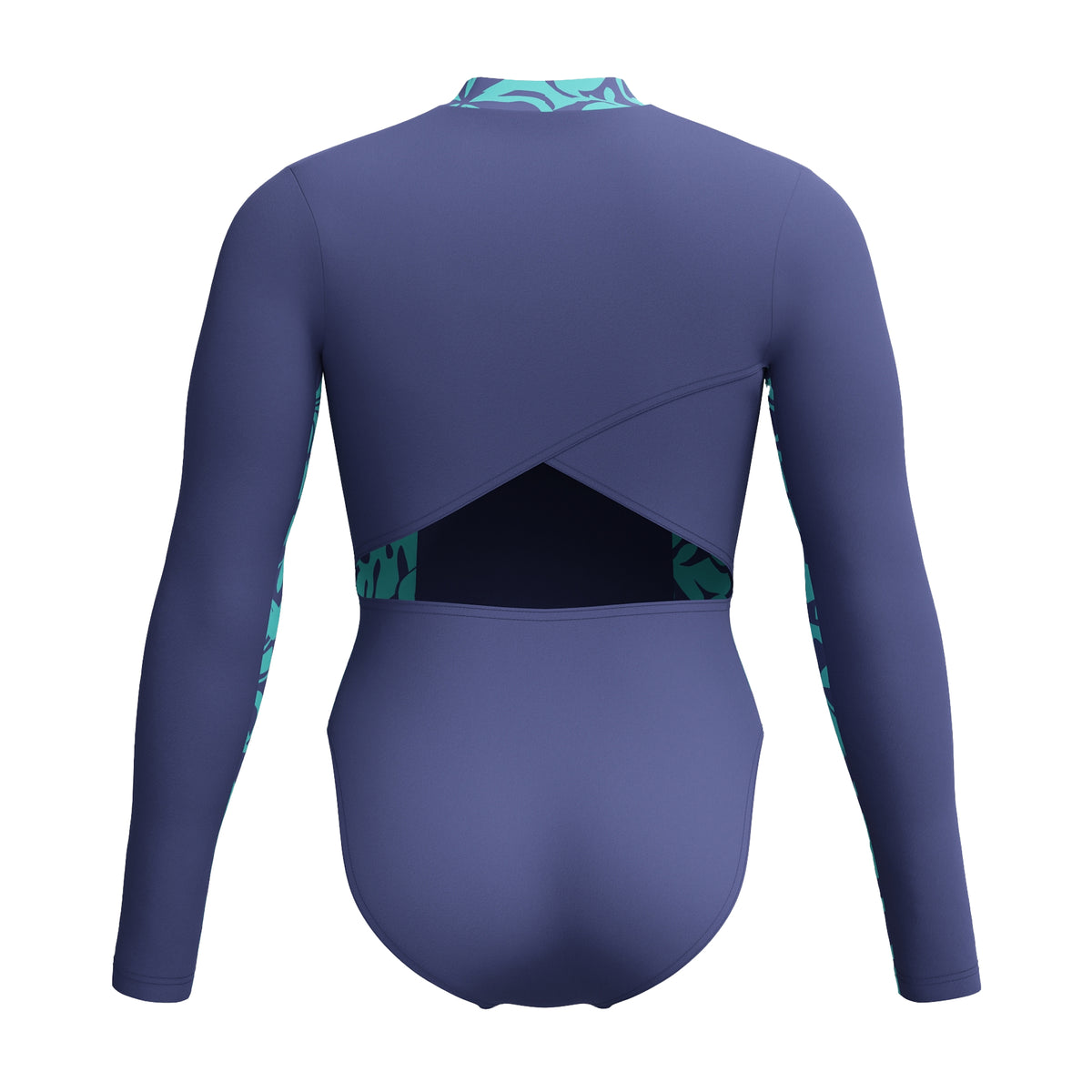 Blue-Green - Back - Speedo Womens-Ladies Panel Half Zip Long-Sleeved One Piece Swimsuit