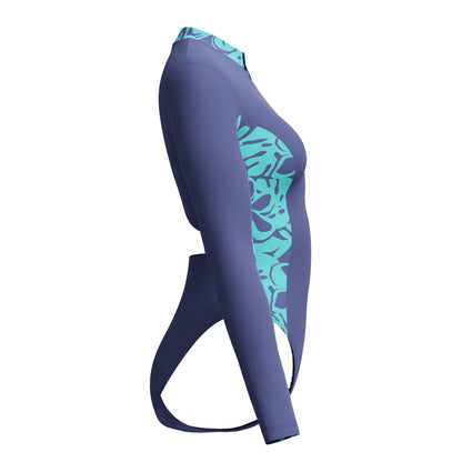 Blue-Green - Side - Speedo Womens-Ladies Panel Half Zip Long-Sleeved One Piece Swimsuit