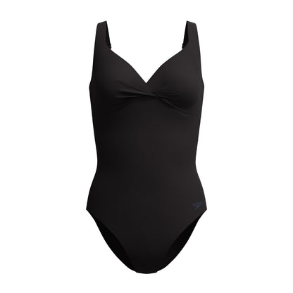 Black - Front - Speedo Womens-Ladies Twist Knot Shaping One Piece Swimsuit
