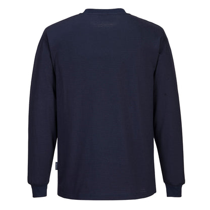Navy - Back - Portwest Mens Anti-Static Long-Sleeved T-Shirt