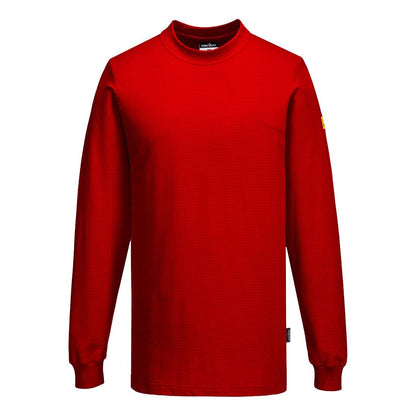 Deep Red - Front - Portwest Mens Anti-Static Long-Sleeved T-Shirt