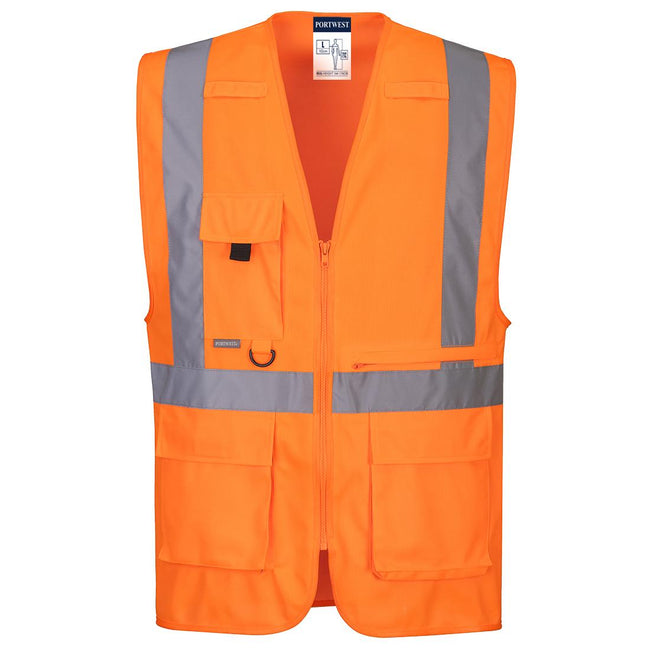 Orange - Front - Portwest Mens Executive Pocket Hi-Vis Vest