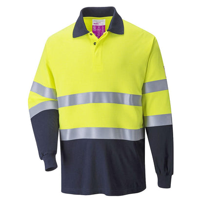 Yellow-Navy - Front - Portwest Mens Two Tone Flame Resistant Anti-Static Long-Sleeved Polo Shirt