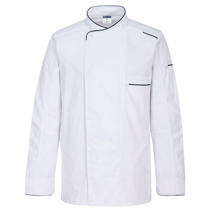 White - Front - Portwest Mens Surrey Long-Sleeved Chef Jacket