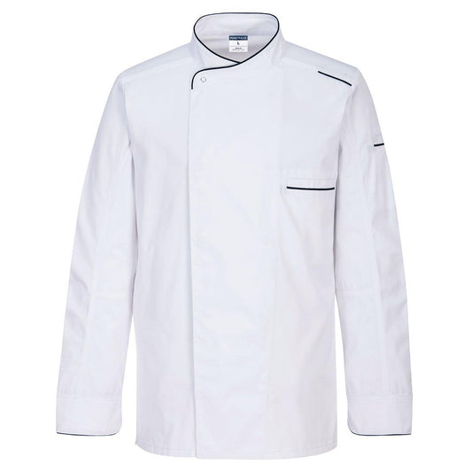 White - Front - Portwest Mens Surrey Long-Sleeved Chef Jacket