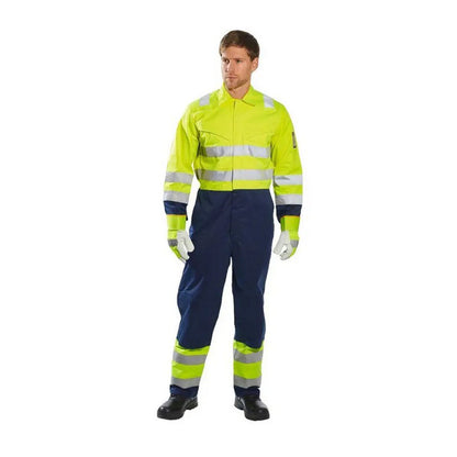 Yellow-Navy - Back - Portwest Unisex Adult Modaflame Hi-Vis Overalls