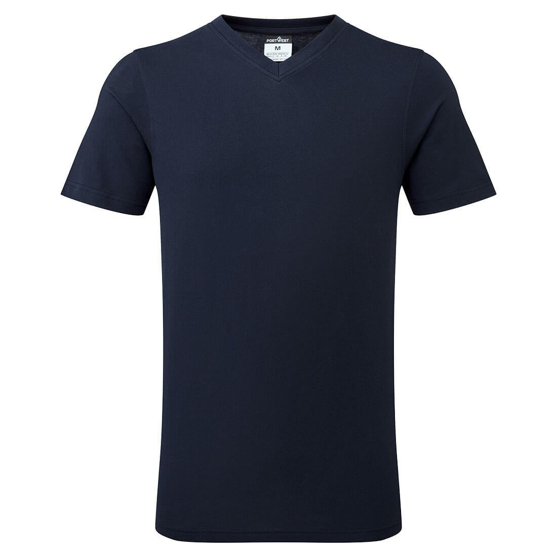 Navy - Front - Portwest Mens Cotton V Neck T-Shirt