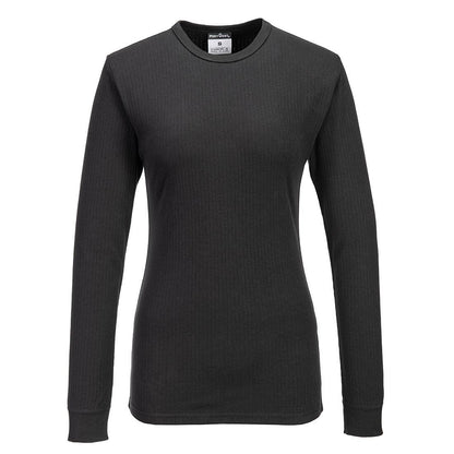 Black - Front - Portwest Womens-Ladies Thermal Long-Sleeved T-Shirt