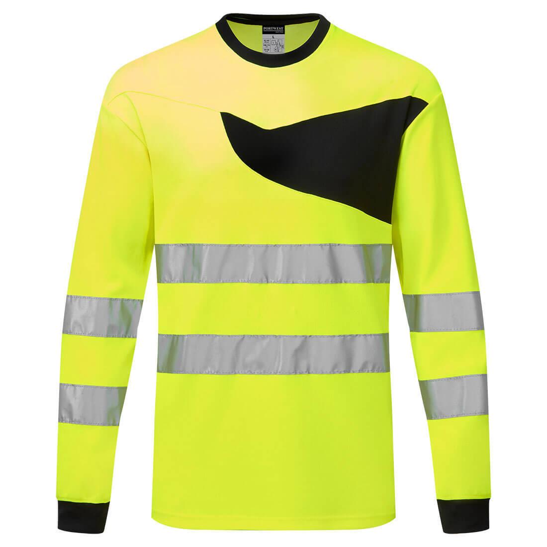 Yellow-Black - Back - Portwest Mens PW2 Hi-Vis Long-Sleeved T-Shirt