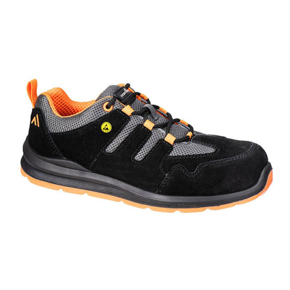 Black-Orange - Back - Portwest Unisex Adult S1 ESD SR FO Cow Suede Composite Toecap Safety Trainers
