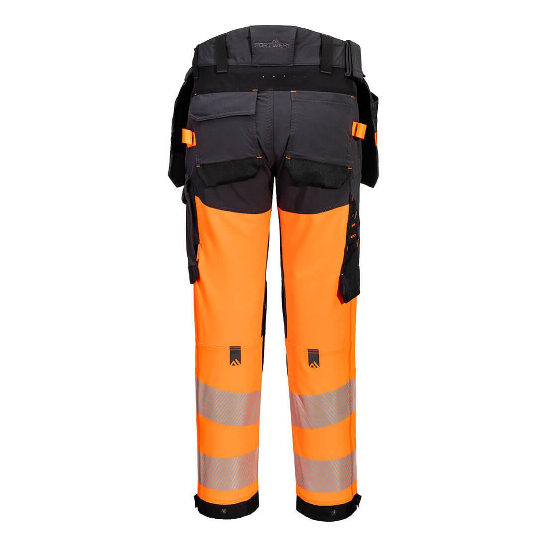 Orange-Metal Grey - Back - Portwest Mens EV4 Stretch Hi-Vis Detachable Holster Pocket Trousers