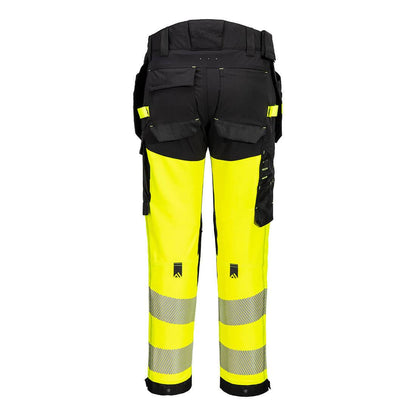 Yellow-Black - Back - Portwest Mens EV4 Stretch Hi-Vis Detachable Holster Pocket Trousers
