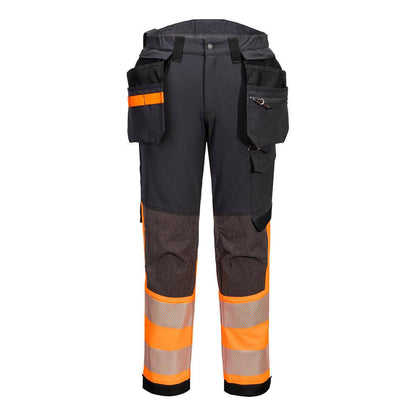 Orange-Metal Grey - Front - Portwest Mens EV4 Stretch Hi-Vis Detachable Holster Pocket Trousers