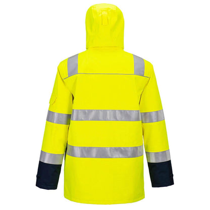Yellow-Navy - Back - Portwest Unisex Adult FR605 Bizflame Rain Hi-Vis Jacket