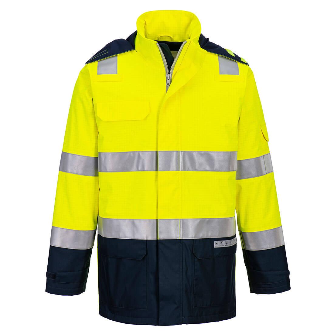 Yellow-Navy - Front - Portwest Unisex Adult FR605 Bizflame Rain Hi-Vis Jacket